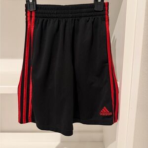 Adidas Black Athletic Shorts with Red Accents- Size Small Youth- Like New